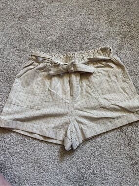 Lucky Brand Beige Striped Paperbag Waist Shorts with Tie